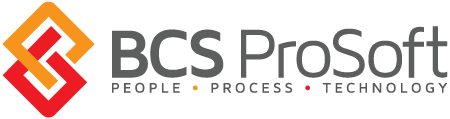 BCS ProSoft logo. It features 'BCS ProfSoft' with a red and orange design.